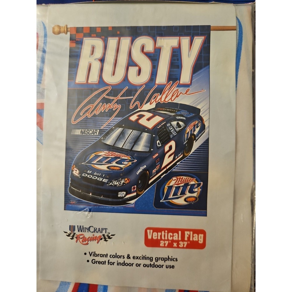 NASCAR Rusty Wallace 2 Miller Lite WinCraft 27x37 Vertical Flag New Sealed 2002 - Picture 1 of 4